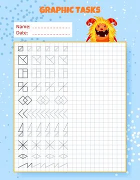 Graphic tasks by cells. Educational game for kids. 스톡 일러스트