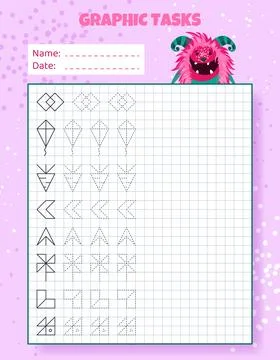Graphic tasks by cells. Educational game for kids. 스톡 일러스트