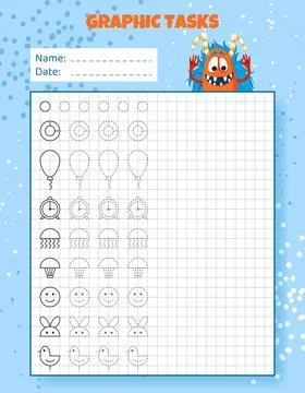Graphic tasks by cells. Educational game for kids. イラスト素材