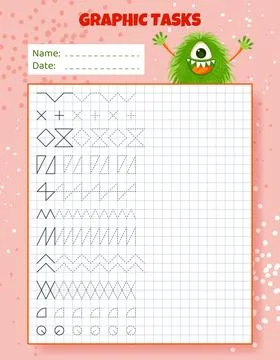 Graphic tasks by cells. Educational game for kids. 스톡 일러스트