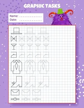 Graphic tasks by cells. Educational game for kids. 스톡 일러스트