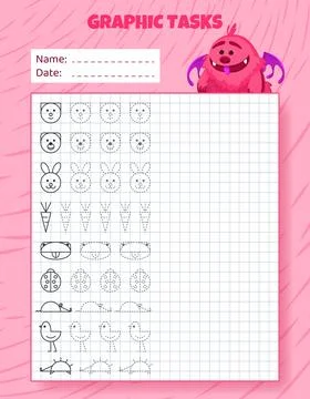 Graphic tasks by cells. Educational game for kids. 스톡 일러스트
