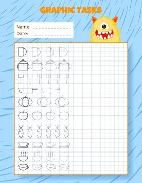 Graphic tasks by cells. Educational game for kids. イラスト素材