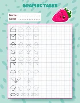 Graphic tasks by cells. Educational game for kids. イラスト素材