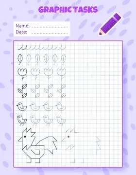 Graphic tasks by cells. Educational game for kids. 스톡 일러스트