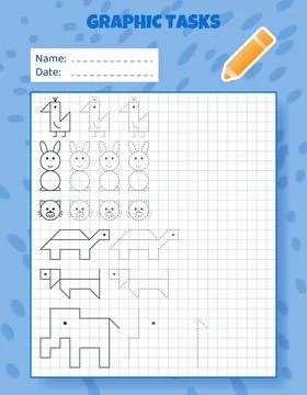 Graphic tasks by cells. Educational game for kids. 스톡 일러스트