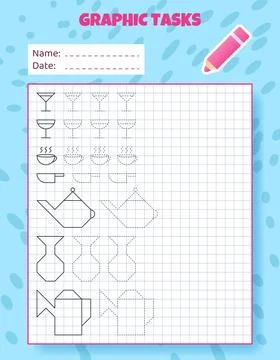 Graphic tasks by cells. Educational game for kids. Illustrazione stock