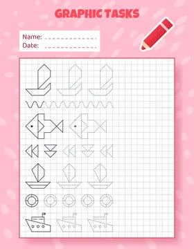 Graphic tasks by cells. Educational game for kids. Illustrazione stock