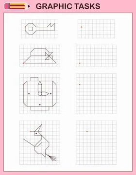 Graphic tasks by cells. Educational games for kids 스톡 일러스트