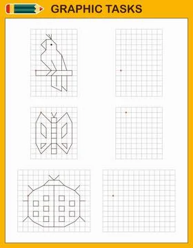 Graphic tasks by cells. Educational games for kids Ilustración de archivo