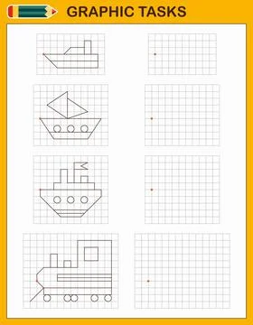 Graphic tasks by cells. Educational games for kids Illustrazione stock