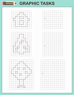 Graphic tasks by cells. Educational games for kids Stock Illustration