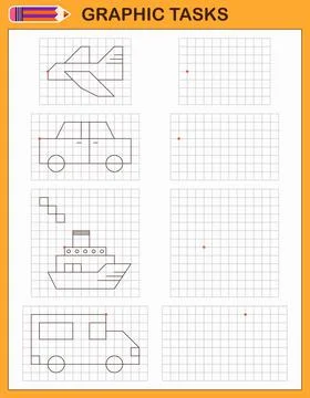 Graphic tasks by cells. Educational games for kids Illustrazione stock