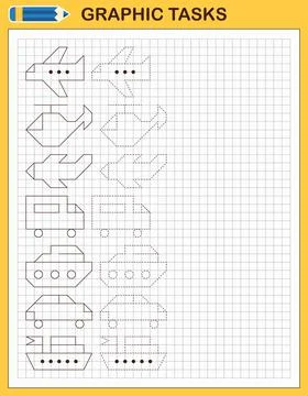 Graphic tasks by cells. Educational games for kids Illustrazione stock