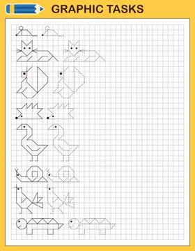 Graphic tasks by cells. Educational games for kids 스톡 일러스트