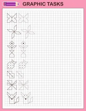 Graphic tasks by cells. Educational games for kids Illustrazione stock