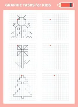 Graphic tasks by cells. Educational games for kids Illustrazione stock
