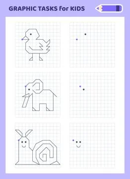 Graphic tasks by cells. Educational games for kids 스톡 일러스트