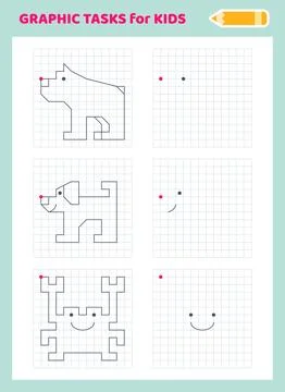 Graphic tasks by cells. Educational games for kids Illustrazione stock