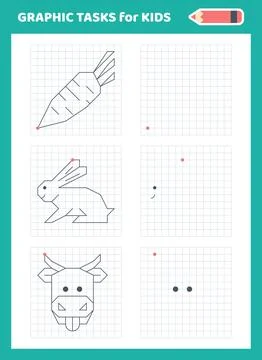 Graphic tasks by cells. Educational games for kids Illustrazione stock