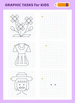 Graphic tasks by cells. Educational games for kids Illustrazione stock