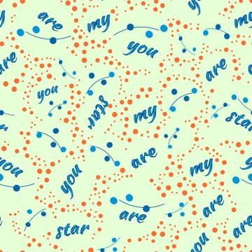 Graphic tee slogan. Seamless pattern with lettering. Orange polka dots and bl Stock Illustration