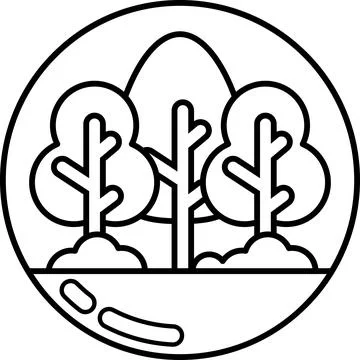A graphic of three trees with a rock in the middle Illustrazione stock