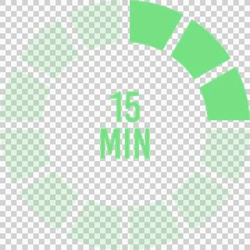 A graphic timer displays a countdown with 15 minutes shown in the center wi.. Illustrazione stock