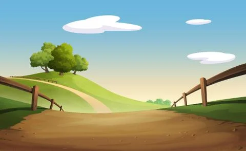 Graphic  tree and hill Stock Illustration