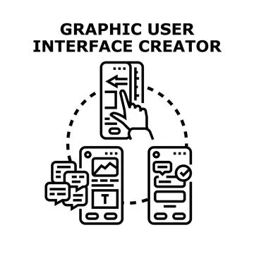 Graphic user interface creator developing mobile app Stock Illustration