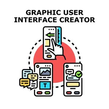 Graphic user interface creator developing mobile app Ilustración de archivo