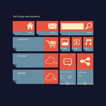 Graphic user interface vector illustration with various icons in modern flat Stock Illustration