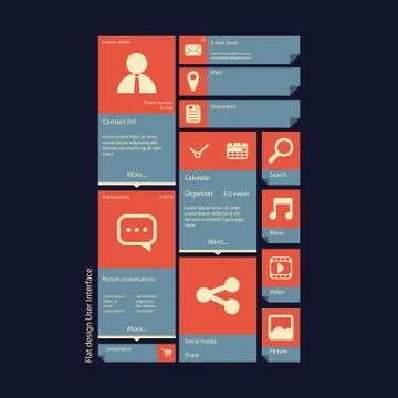 Graphic user interface vector illustration with various icons in modern flat Stock Illustration