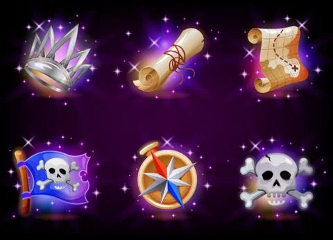 Graphic user interface video game icons set on dark background. Mobile Stockillustratie