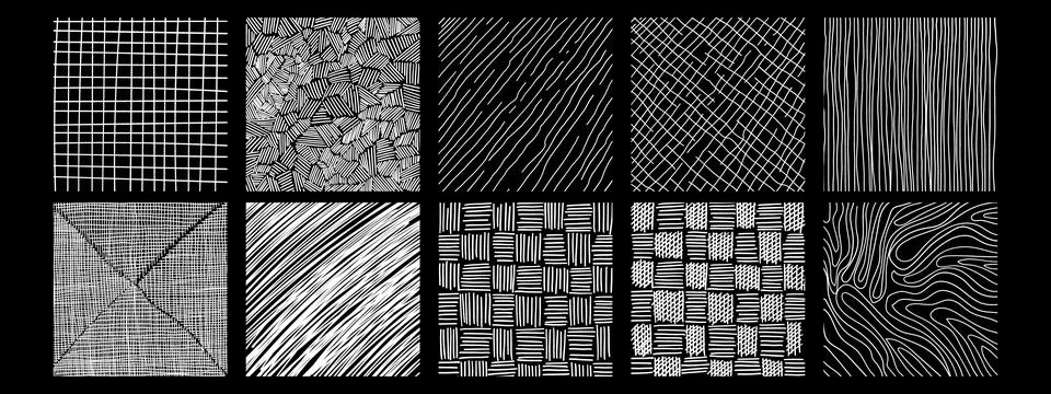 Graphic vector freehand textures set with different hand drawn patterns. Ve.. Stock Illustration