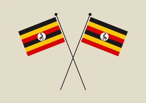 Graphic Vector Illustration of Two Uganda National Flags Crossed, Symbolizi.. Stock Illustration
