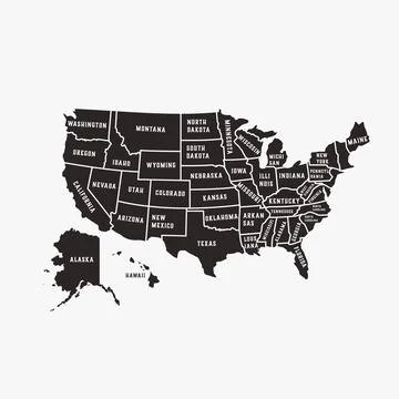 Graphic vector map of United States of America with the names. Stock Illustration