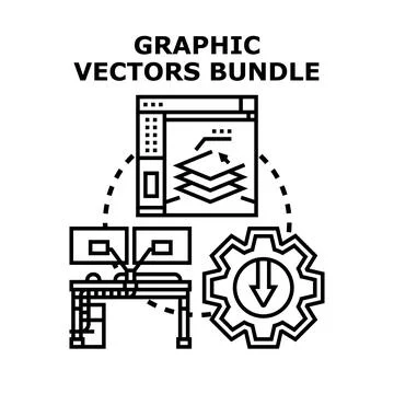 Graphic vectors bundle concept with design tools Stock Illustration