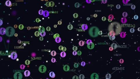 Graphic video animation of flying icons of Facebook. changing numbers show how Stock Footage 101852400