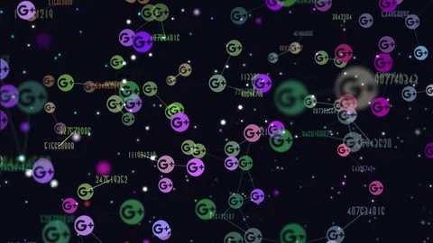 Graphic video animation of flying icons of Google plus. changing numbers show Stock Footage 101852547