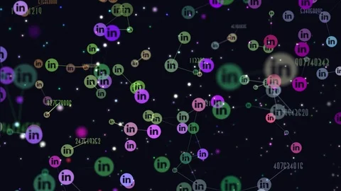 Graphic video animation of flying icons of LinkedIn. changing numbers show how Stock Footage 101852666