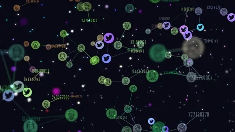Graphic video animation of network abstract users, flying icons of Twitter Stock Footage 101851785