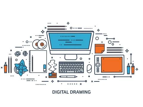 Graphic web design. Drawing and painting. Development. Illustration, sketching Stockillustratie