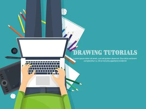 Graphic web design. Drawing and painting. Development. Illustration, sketching Illustrazione stock