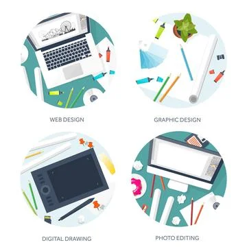 Graphic web design. Drawing and painting. Development. Illustration sketching 스톡 일러스트