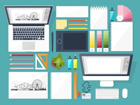 Graphic web design. Drawing and painting. Development. Illustration, sketching Stock Illustration