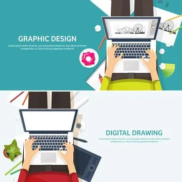 Graphic web design. Drawing and painting. Development. Illustration, sketching Stockillustratie