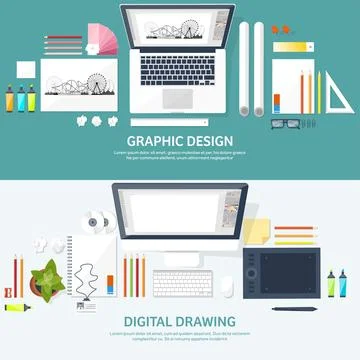 Graphic web design. Drawing and painting. Development. Illustration sketching Illustrazione stock