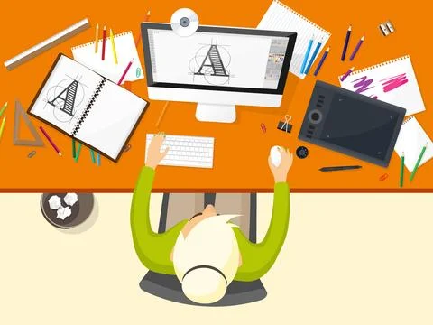 Graphic web design. Drawing and painting. Development. Illustration, sketching Stock-Illustration