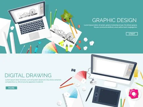 Graphic web design. Drawing and painting. Development. Illustration sketching Stockillustratie